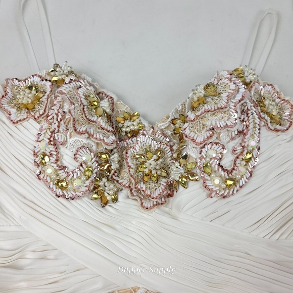 Mac Duggal Ivory/Nude Mermaid Beaded Dress Sz 6 White Floral W/ Train - Picture 3 of 16